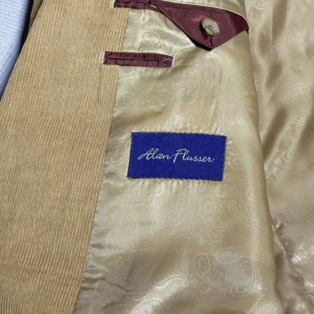 Alan Flusser Brown Corduroy‎ Two Button Paisley Liner Blazer Jacket Men's Sz 42L